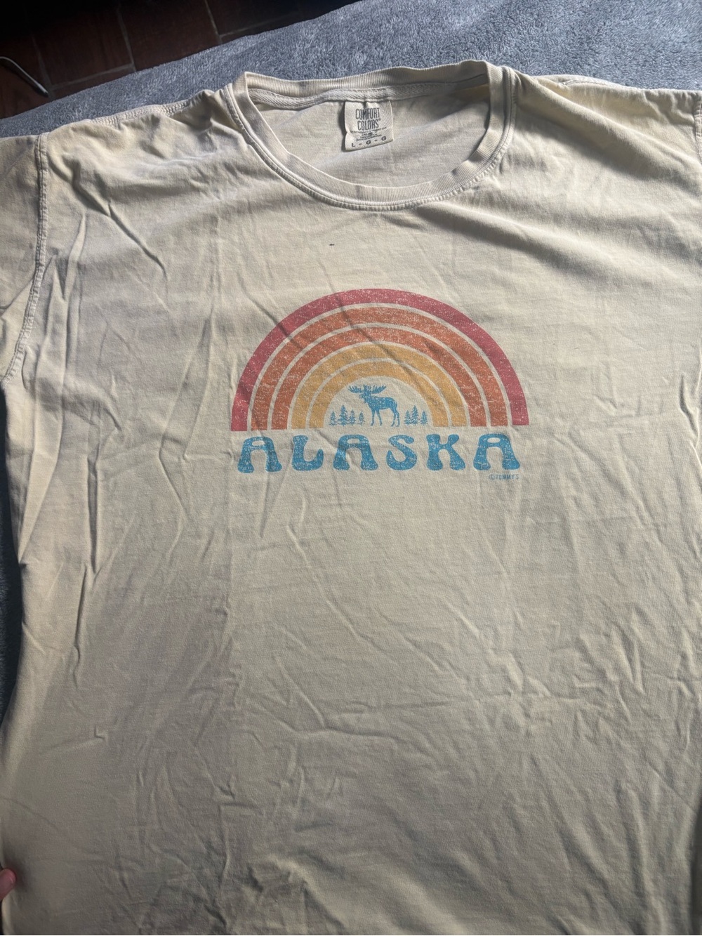 Comfort Colors Cream Alaska Graphic Tee with Retro Rainbow